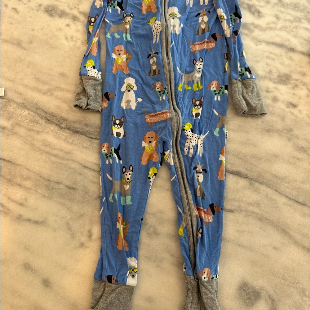 Little Sleepies Blue and Gray Footies with Playful Dog Print